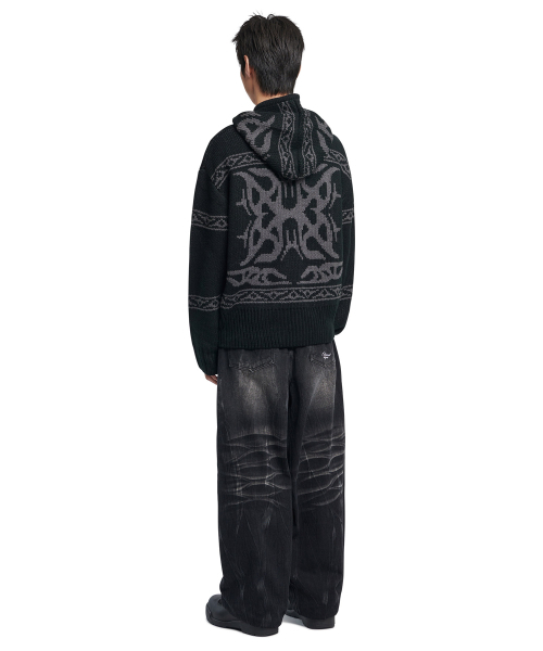 COWICHAN HOODED ZIP-UP - BLACK（ニット/セーター）｜NOMANUAL