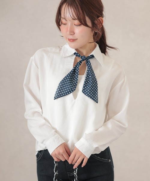 Lace Ladies（レースレディース）の「スキッパーネック ドット ボウタイ付き ドッキング トップス（シャツ/ブラウス・レディース・ホワイト/ネイビー・FREE）」の5枚目の写真