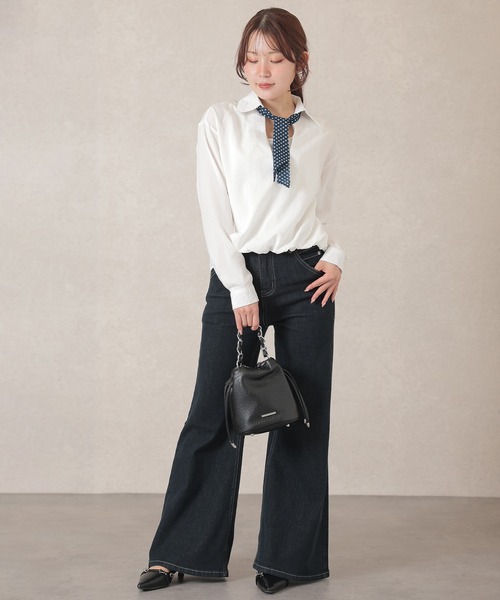 Lace Ladies（レースレディース）の「スキッパーネック ドット ボウタイ付き ドッキング トップス（シャツ/ブラウス・レディース・ホワイト/ネイビー・FREE）」の6枚目の写真