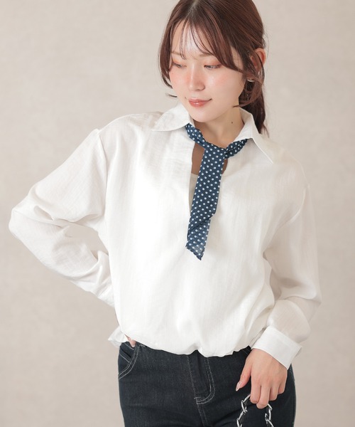 Lace Ladies（レースレディース）の「スキッパーネック ドット ボウタイ付き ドッキング トップス（シャツ/ブラウス・レディース・ホワイト/ネイビー・FREE）」の7枚目の写真