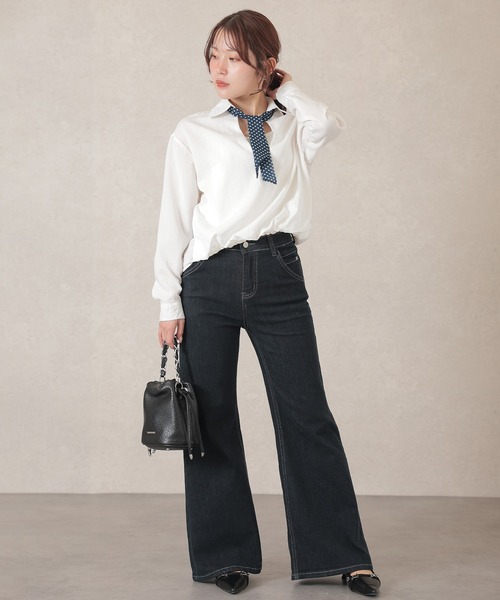 Lace Ladies（レースレディース）の「スキッパーネック ドット ボウタイ付き ドッキング トップス（シャツ/ブラウス・レディース・ホワイト/ネイビー・FREE）」の8枚目の写真