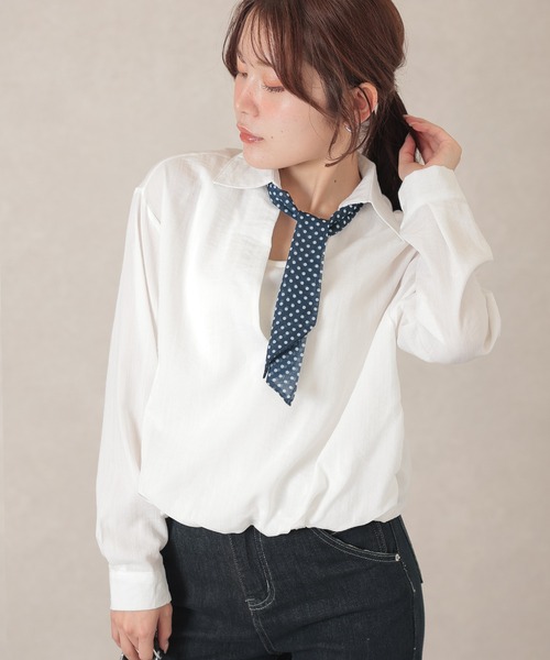 Lace Ladies（レースレディース）の「スキッパーネック ドット ボウタイ付き ドッキング トップス（シャツ/ブラウス・レディース・ホワイト/ネイビー・FREE）」の9枚目の写真