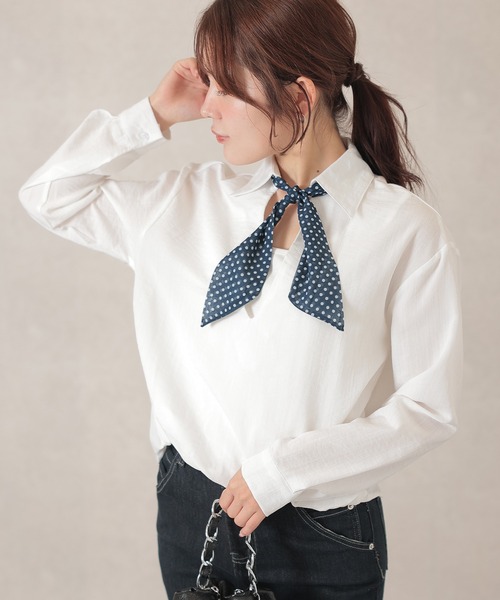 Lace Ladies（レースレディース）の「スキッパーネック ドット ボウタイ付き ドッキング トップス（シャツ/ブラウス・レディース・ホワイト/ネイビー・FREE）」の10枚目の写真