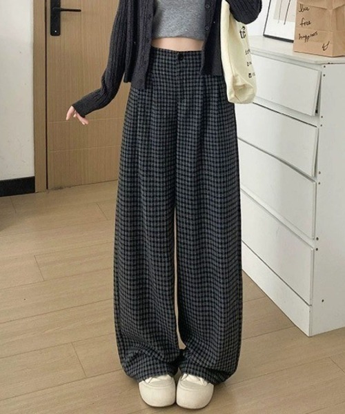 maison de LATIR(メゾンドラティール)の「楽ちんチェックフルレングス夏服ワイドイージーパンツ(その他パンツ・レディース・ブラック/ブラウン/グレー・FREE)」の1枚目の写真
