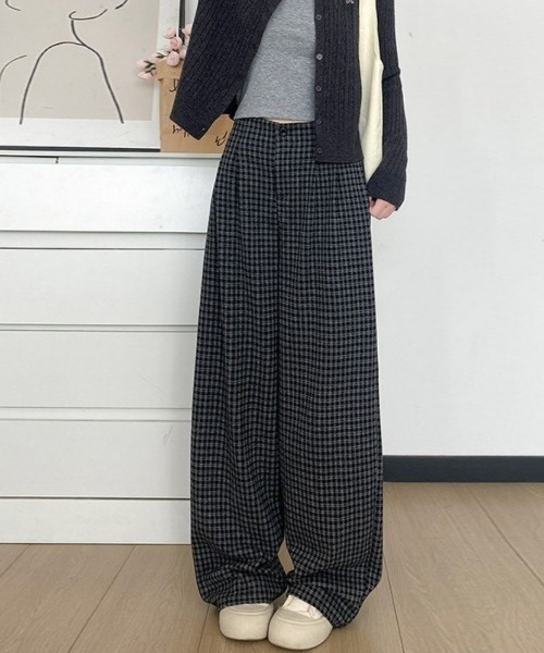 maison de LATIR(メゾンドラティール)の「楽ちんチェックフルレングス夏服ワイドイージーパンツ(その他パンツ・レディース・ブラック/ブラウン/グレー・FREE)」の8枚目の写真