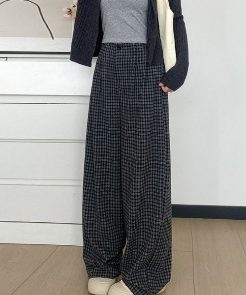 maison de LATIR(メゾンドラティール)の「楽ちんチェックフルレングス夏服ワイドイージーパンツ(その他パンツ・レディース・ブラック/ブラウン/グレー・FREE)」の9枚目の写真