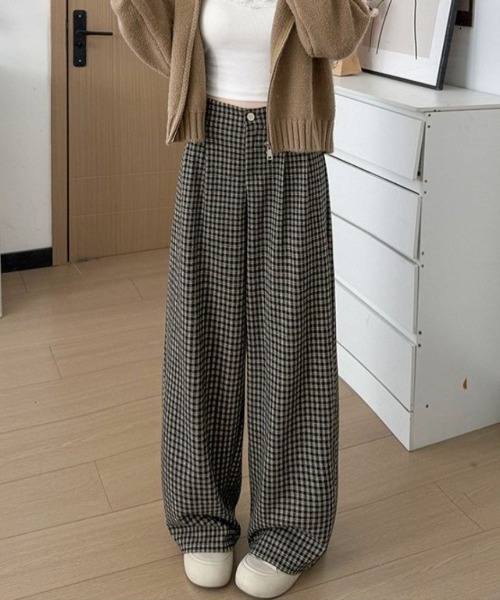maison de LATIR(メゾンドラティール)の「楽ちんチェックフルレングス夏服ワイドイージーパンツ(その他パンツ・レディース・ブラック/ブラウン/グレー・FREE)」の4枚目の写真