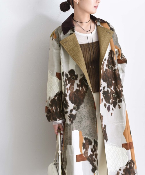 Eimee Law（エイミーロウ）の「カウ柄デニムコラージュptトレンチコート（トレンチコート・レディース・カーキ/グレー・FREE）」の8枚目の写真