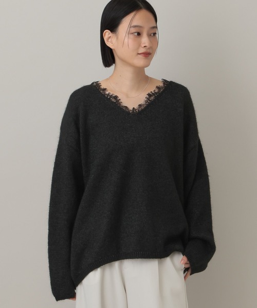 A part by（アパートバイ）の「モヘヤレースVネックニットプルオーバー（ニット/セーター・レディース・ライトグレー/ブラック/グレー系その他3・FREE）」の9枚目の写真
