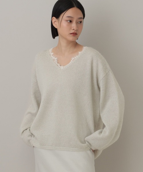 A part by（アパートバイ）の「モヘヤレースVネックニットプルオーバー（ニット/セーター・レディース・ライトグレー/ブラック/グレー系その他3・FREE）」の16枚目の写真