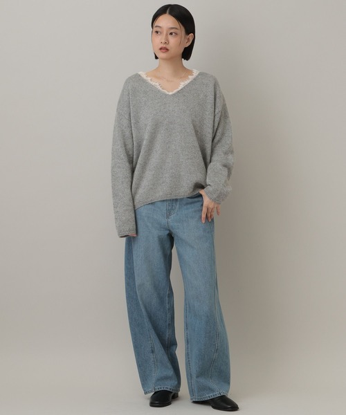 セール】モヘヤレースVネックニットプルオーバー（ニット/セーター