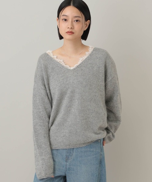 セール】モヘヤレースVネックニットプルオーバー（ニット/セーター