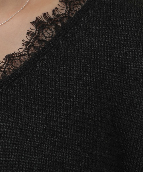 A part by（アパートバイ）の「モヘヤレースVネックニットプルオーバー（ニット/セーター・レディース・ライトグレー/ブラック/グレー系その他3・FREE）」の12枚目の写真