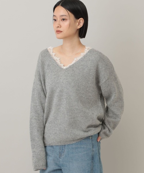 セール】モヘヤレースVネックニットプルオーバー（ニット/セーター