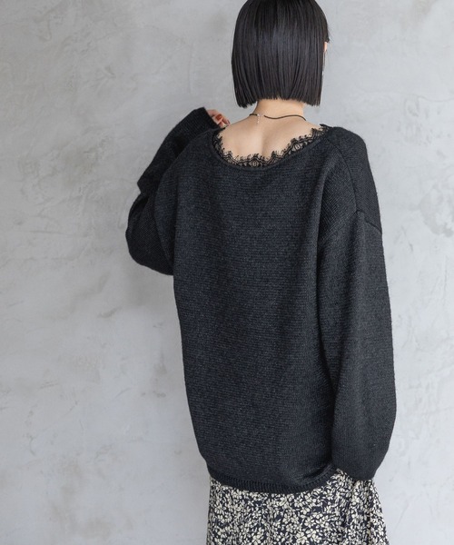 セール】モヘヤレースVネックニットプルオーバー（ニット/セーター