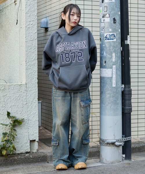 WEGO(ウィゴー)の「WEGO/裏起毛グラフィックビッグプルパーカー(パーカー・レディース・杢グレー/ネイビー/ダークグレー/ワイン・FREE)」の10枚目の写真