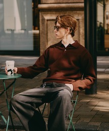 sweat like simple polo knit / スウェットライクシンプルポロニット