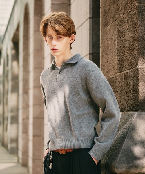 Regen Glanz（レーゲングランツ）の「sweat like simple polo knit / スウェットライクシンプルポロニット（ニット/セーター・メンズ・ブラウン系その他/グレー/ワインレッド・MEDIUM/SMALL/LARGE）」の2枚目の写真