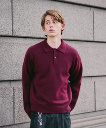 sweat like simple polo knit / スウェットライクシンプルポロニット