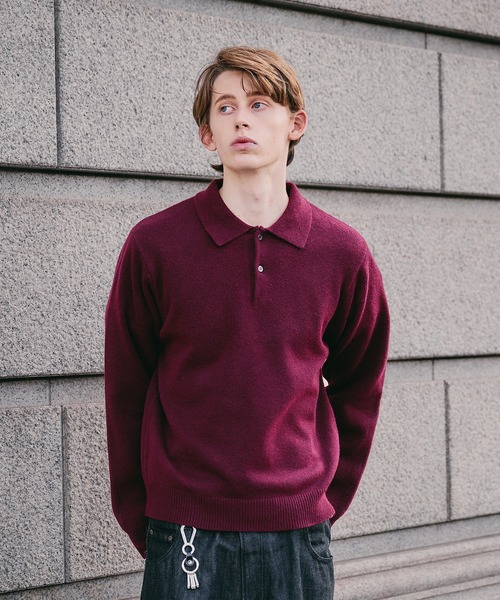 Regen Glanz（レーゲングランツ）の「sweat like simple polo knit / スウェットライクシンプルポロニット（ニット/セーター・メンズ・ブラウン系その他/グレー/ワインレッド・MEDIUM/SMALL/LARGE）」の3枚目の写真