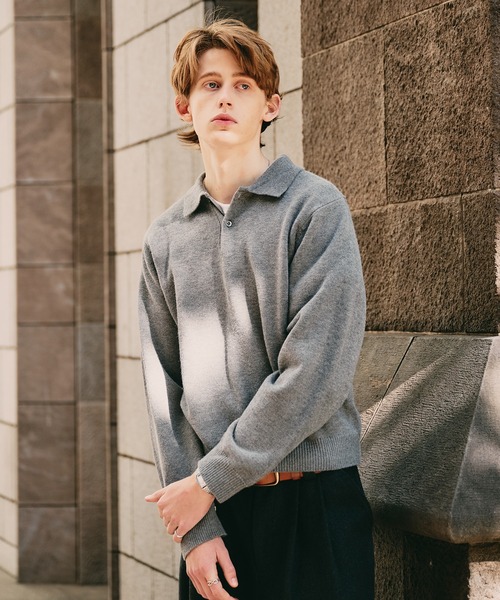 Regen Glanz（レーゲングランツ）の「sweat like simple polo knit / スウェットライクシンプルポロニット（ニット/セーター・メンズ・ブラウン系その他/グレー/ワインレッド・MEDIUM/SMALL/LARGE）」の5枚目の写真
