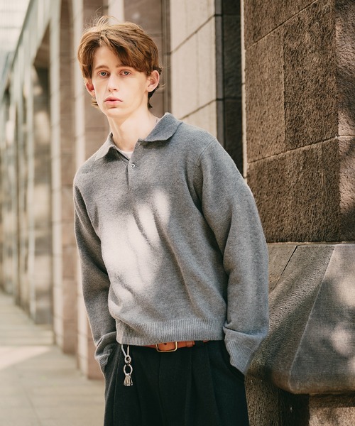 Regen Glanz（レーゲングランツ）の「sweat like simple polo knit / スウェットライクシンプルポロニット（ニット/セーター・メンズ・ブラウン系その他/グレー/ワインレッド・MEDIUM/SMALL/LARGE）」の6枚目の写真