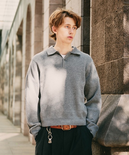 Regen Glanz（レーゲングランツ）の「sweat like simple polo knit / スウェットライクシンプルポロニット（ニット/セーター・メンズ・ブラウン系その他/グレー/ワインレッド・MEDIUM/SMALL/LARGE）」の4枚目の写真