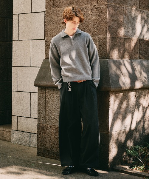 Regen Glanz（レーゲングランツ）の「sweat like simple polo knit / スウェットライクシンプルポロニット（ニット/セーター・メンズ・ブラウン系その他/グレー/ワインレッド・MEDIUM/SMALL/LARGE）」の9枚目の写真