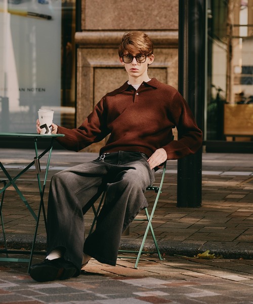 Regen Glanz（レーゲングランツ）の「sweat like simple polo knit / スウェットライクシンプルポロニット（ニット/セーター・メンズ・ブラウン系その他/グレー/ワインレッド・MEDIUM/SMALL/LARGE）」の15枚目の写真
