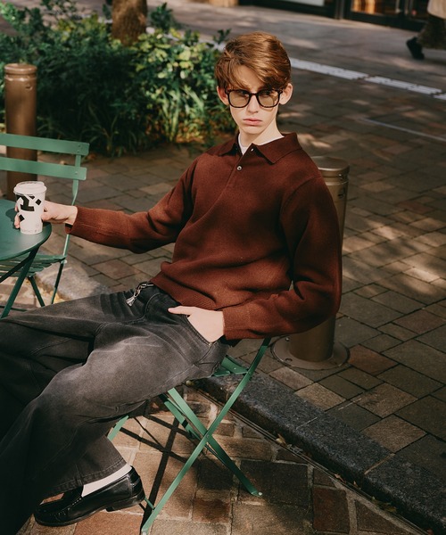 Regen Glanz（レーゲングランツ）の「sweat like simple polo knit / スウェットライクシンプルポロニット（ニット/セーター・メンズ・ブラウン系その他/グレー/ワインレッド・MEDIUM/SMALL/LARGE）」の12枚目の写真