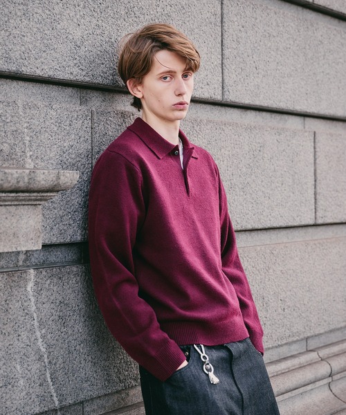 Regen Glanz（レーゲングランツ）の「sweat like simple polo knit / スウェットライクシンプルポロニット（ニット/セーター・メンズ・ブラウン系その他/グレー/ワインレッド・MEDIUM/SMALL/LARGE）」の19枚目の写真