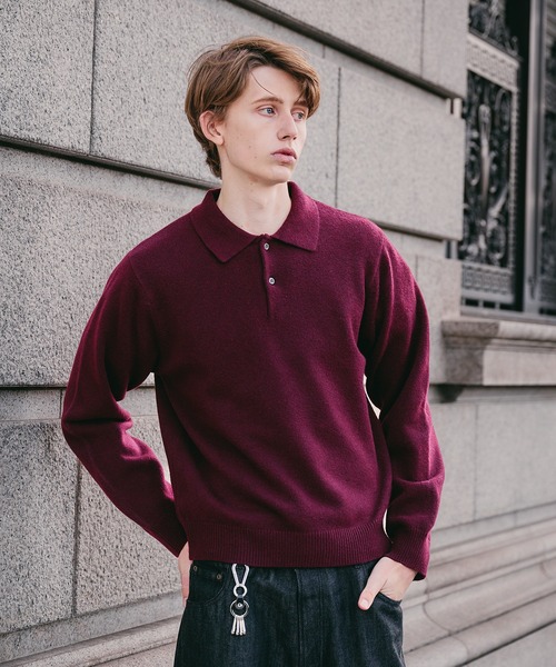 RUSSELUNO パープル ストライプ ニットポロシャツ sweat like simple polo knit / スウェットライクシンプルポロニット