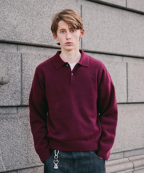 Regen Glanz（レーゲングランツ）の「sweat like simple polo knit / スウェットライクシンプルポロニット（ニット/セーター・メンズ・ブラウン系その他/グレー/ワインレッド・MEDIUM/SMALL/LARGE）」の17枚目の写真