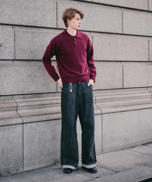 Regen Glanz（レーゲングランツ）の「sweat like simple polo knit / スウェットライクシンプルポロニット（ニット/セーター・メンズ・ブラウン系その他/グレー/ワインレッド・MEDIUM/SMALL/LARGE）」の22枚目の写真