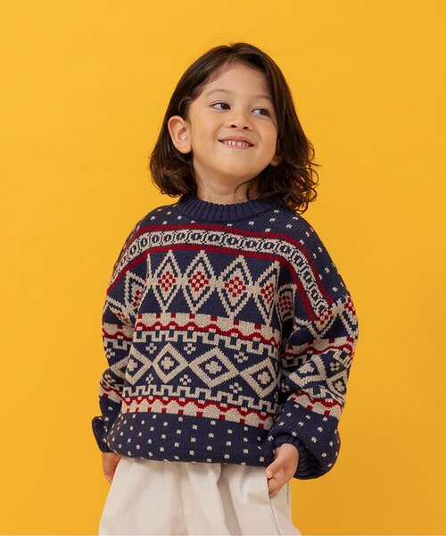 BREEZE（ブリーズ）の「【洗える/リンク】総柄バリエーションニット_ジュニア対応（ニット/セーター・キッズ・キナリ/ミント/ネイビー/キャメル/ブラック・90/100/120/140）」の4枚目の写真