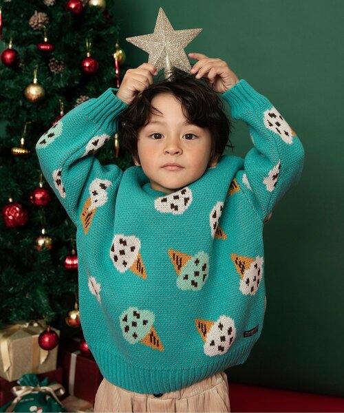 BREEZE（ブリーズ）の「【洗える/リンク】総柄バリエーションニット_ジュニア対応（ニット/セーター・キッズ・キナリ/ミント/ネイビー/キャメル/ブラック・90/100/120/140）」の3枚目の写真