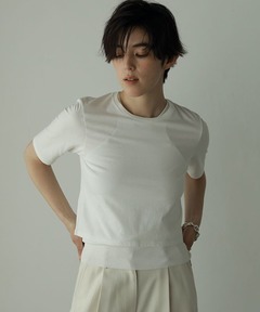 シルクタッチコットンレーストリムコンパクトTシャツ（Tシャツ