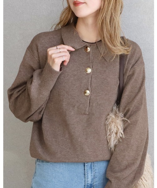 reca（レカ）の「襟付き金ボタンニット（ニット/セーター・レディース・グレー/ブラック/ブラウン・M）」の3枚目の写真