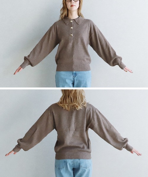 reca（レカ）の「襟付き金ボタンニット（ニット/セーター・レディース・グレー/ブラック/ブラウン・M）」の7枚目の写真