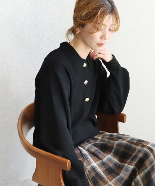 reca（レカ）の「襟付き金ボタンニット（ニット/セーター・レディース・グレー/ブラック/ブラウン・M）」の21枚目の写真