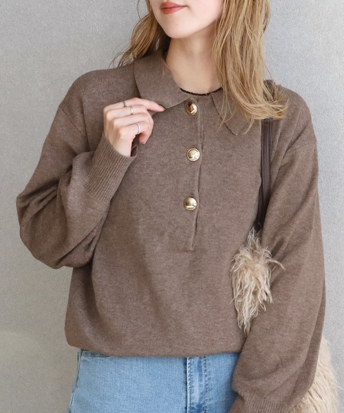 reca（レカ）の「襟付き金ボタンニット（ニット/セーター・レディース・グレー/ブラック/ブラウン・M）」の16枚目の写真