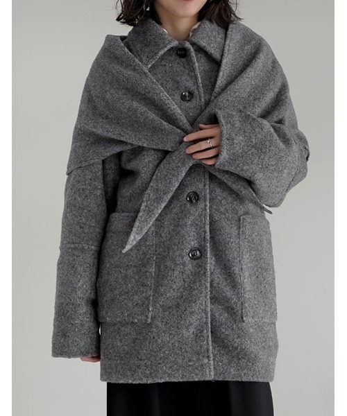 Re:EDIT（リエディ）の「[2点セット]ショール付きステンカラーコート（ステンカラーコート・レディース・ブラウン/チャコール/アイボリー・FREE）」の2枚目の写真