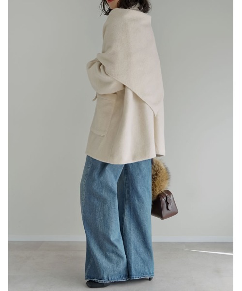 Re:EDIT（リエディ）の「[2点セット]ショール付きステンカラーコート（ステンカラーコート・レディース・ブラウン/チャコール/アイボリー・FREE）」の14枚目の写真