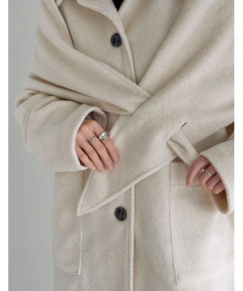 Re:EDIT（リエディ）の「[2点セット]ショール付きステンカラーコート（ステンカラーコート・レディース・ブラウン/チャコール/アイボリー・FREE）」の16枚目の写真