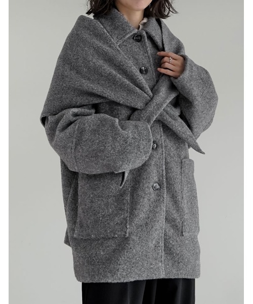 Re:EDIT（リエディ）の「[2点セット]ショール付きステンカラーコート（ステンカラーコート・レディース・ブラウン/チャコール/アイボリー・FREE）」の22枚目の写真