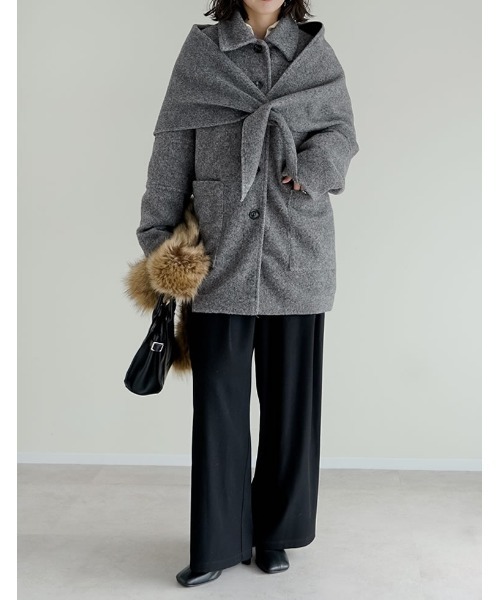 Re:EDIT（リエディ）の「[2点セット]ショール付きステンカラーコート（ステンカラーコート・レディース・ブラウン/チャコール/アイボリー・FREE）」の18枚目の写真