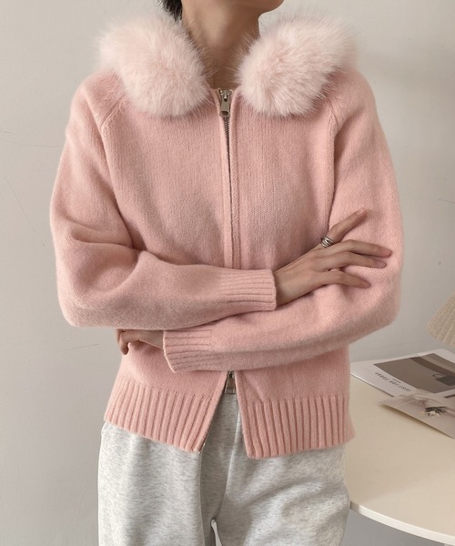 MAISON DE THERESE(メゾン ド テレーズ)の「フード付き ジップカーディガン ビッグファー(カーディガン/ボレロ・レディース・ブラック/グレー/ベージュ/ピンク/ホワイト・M)」の5枚目の写真
