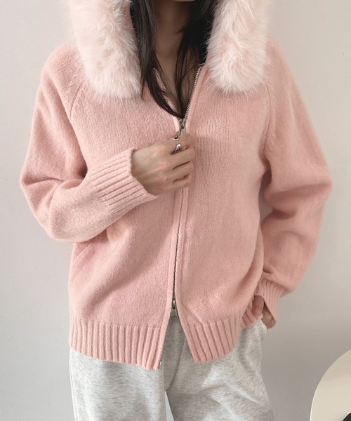 MAISON DE THERESE(メゾン ド テレーズ)の「フード付き ジップカーディガン ビッグファー(カーディガン/ボレロ・レディース・ブラック/グレー/ベージュ/ピンク/ホワイト・M)」の6枚目の写真