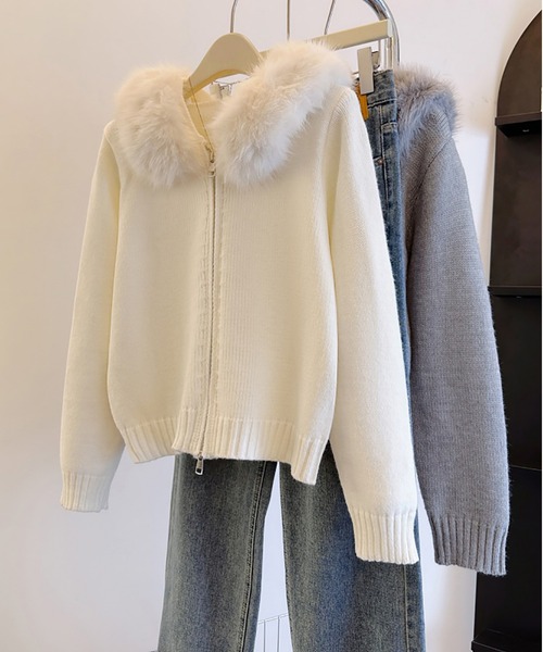 MAISON DE THERESE(メゾン ド テレーズ)の「フード付き ジップカーディガン ビッグファー(カーディガン/ボレロ・レディース・ブラック/グレー/ベージュ/ピンク/ホワイト・M)」の18枚目の写真