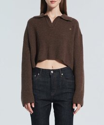 RACLEUR（ラクレール）の「RA Logo Collar Crop Knit [BROWN]（ニット/セーター）」